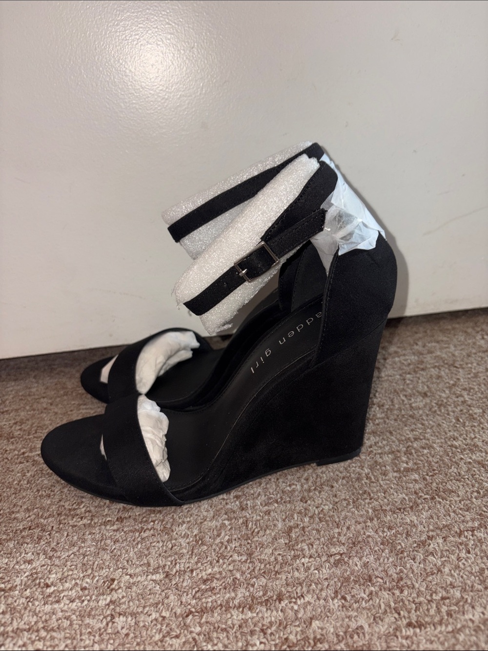 Madden Girl Black Ankle-Strap Wedge Sandals
